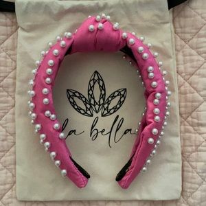NWOT La Bella candy pink pearl canvas headband